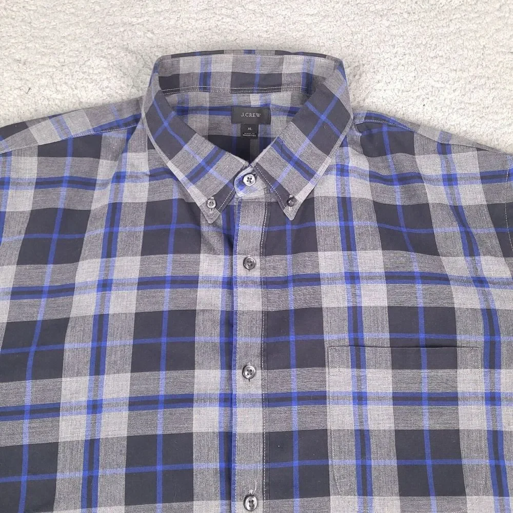J. Crew Shirt Mens XL Gray‎ Black Blue Button Down Long Sleeve Preppy Casual